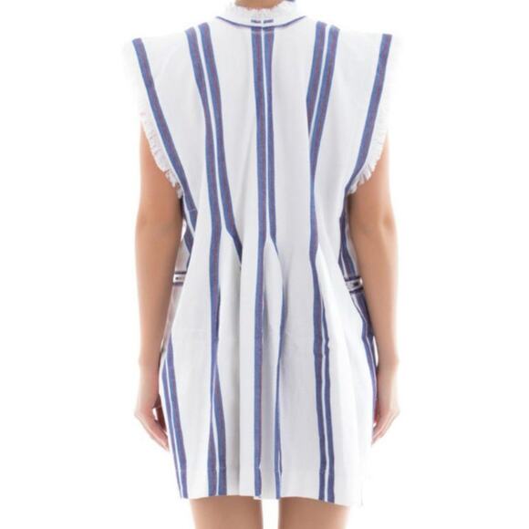 Etoile Isabel Marant Denzie Cotton Canvas Striped Poncho Mini Dress L - Picture 3 of 12